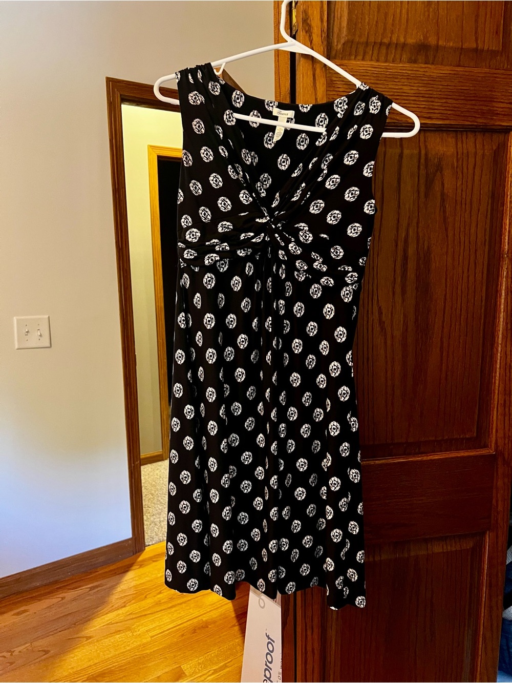 Soma Black Dress with White Floral Dot Print, Knot-Front Midi